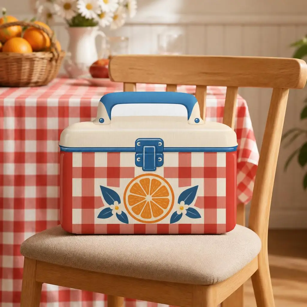 Retro Lunch Box Shaped Throw Pillow Gingham Citrus Picnic Cushion Stuffed Decorative Pillow for Office Sofa Home Decor Gift