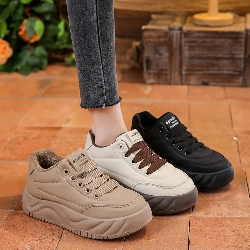 

Hot Sales Low Top Small White Shoes Women 2023 Winter New Cashmere Students Cotton Shoes Tide Thick Sole Casual Sports Shoes