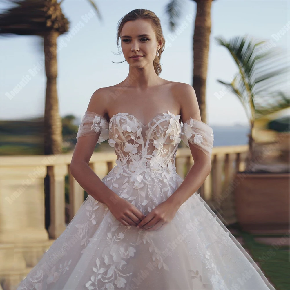 Vestidos de casamento com renda fora do ombro para mulheres, vestidos de noiva vintage, banquete de praia, 2024