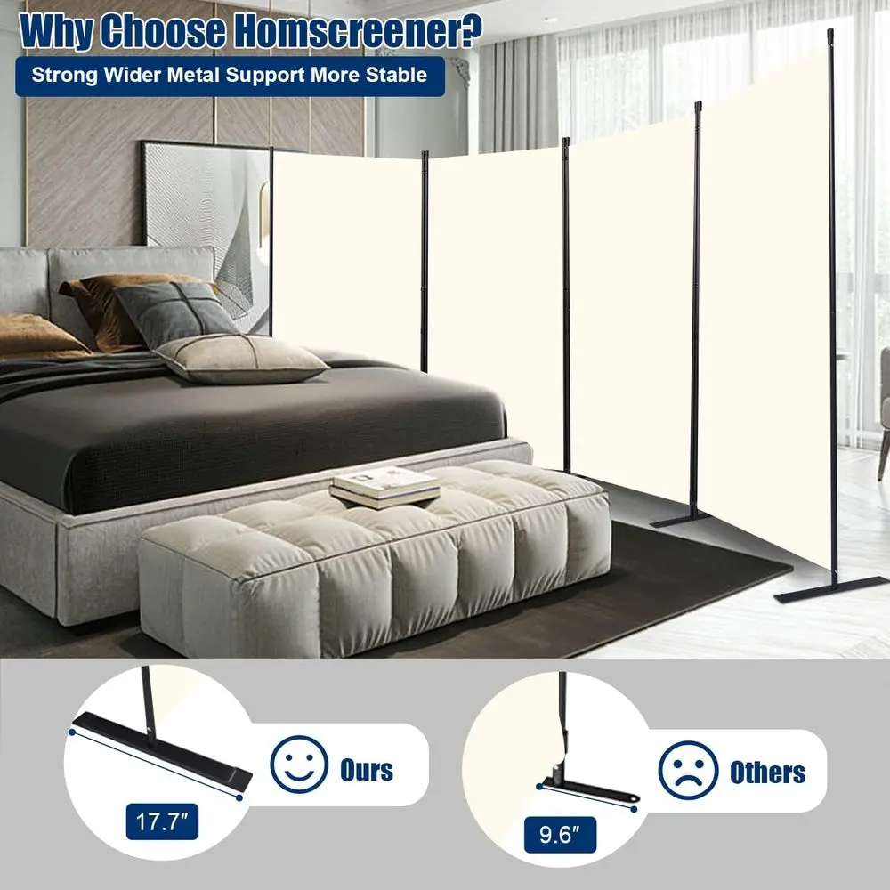 Divisor de sala de tecido de 4 painéis, 6 pés de altura, 136 de largura, portátil e dobrável para privacidade em dormitórios, estúdios, escritórios