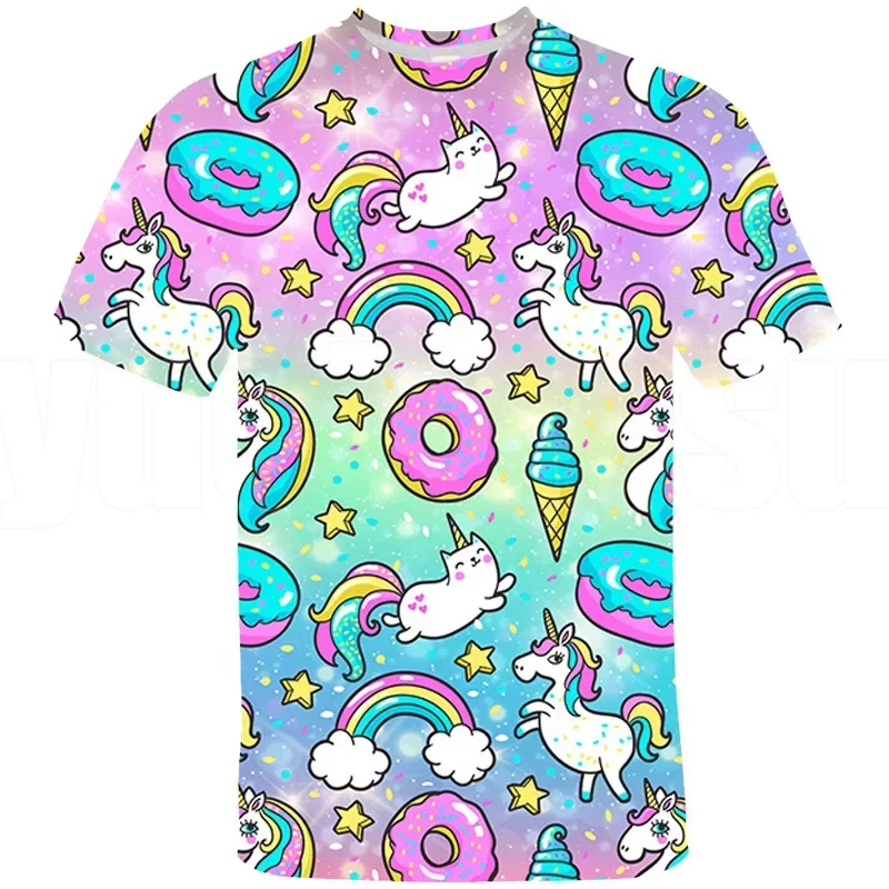Koszulka męska plus size z tęczowym jednorożcem 3D, różowa koszulka, top, koszulki damskie z jednorożcem, koszulki anime dla dzieci i młodzieży, streetwear plus size