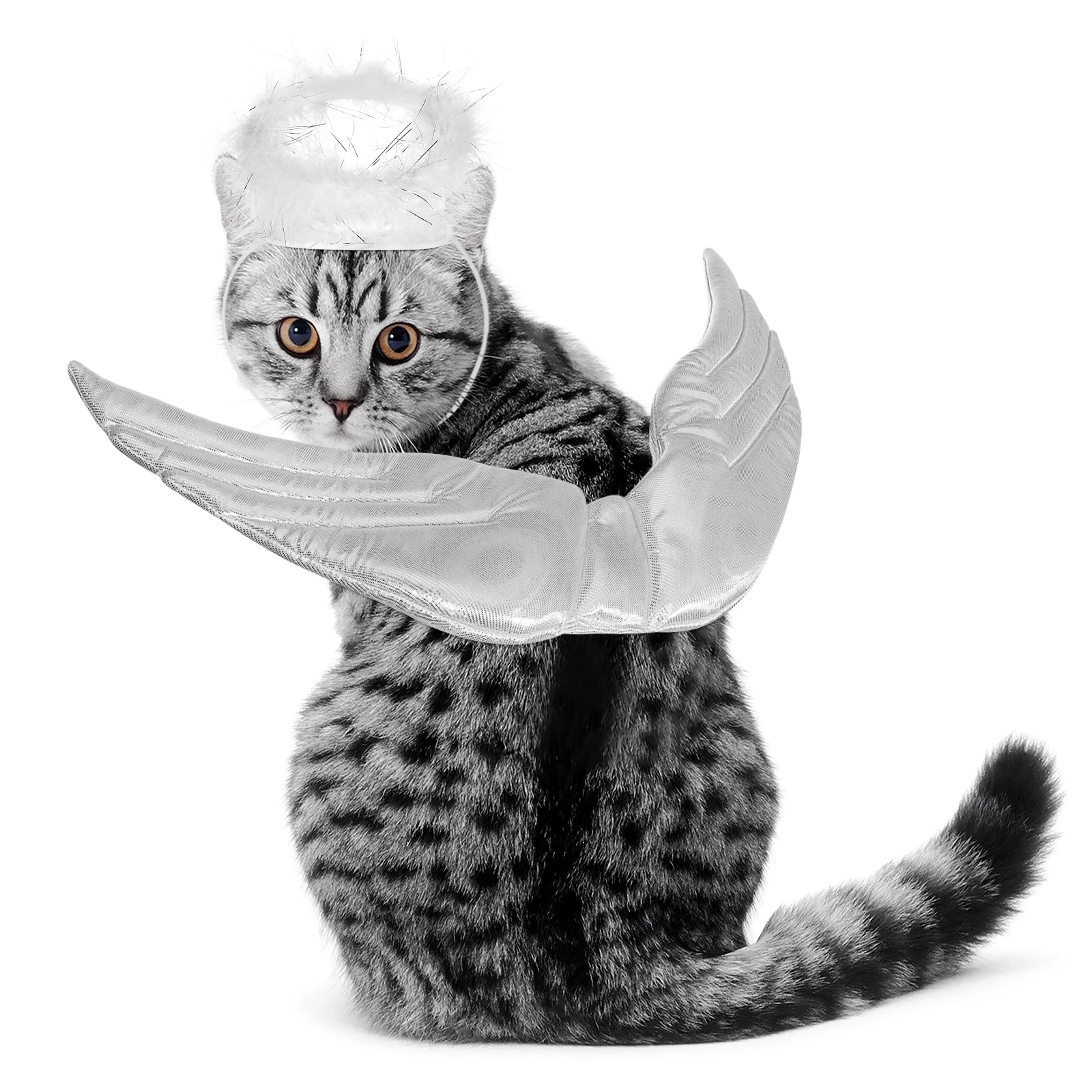

Angel Winged Cat Clothes Halloween Costume Unique Design Comfortable Wear Easy Closure Pet Clothing Supplies Wing Shape Fashion