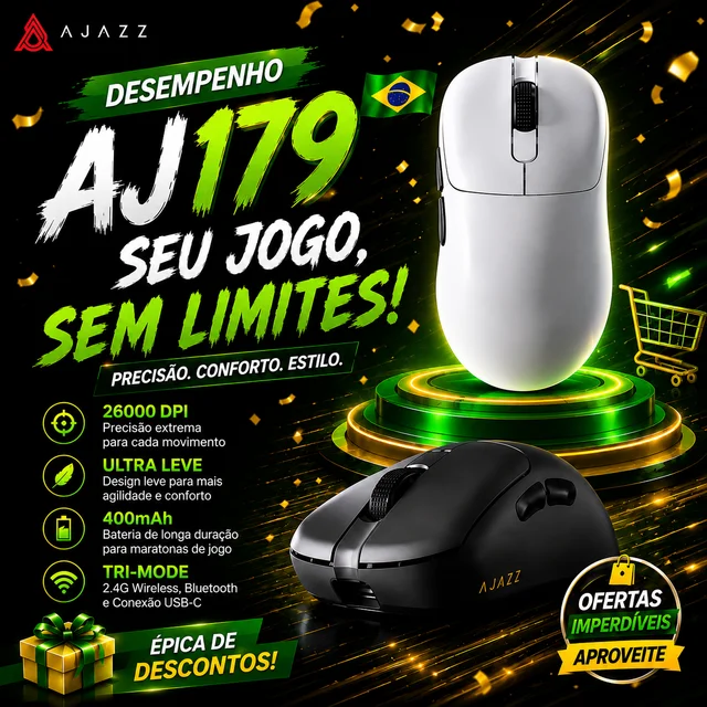 Mouse ergonômico com fio e sem fio AJAZZ AJ179, leve, com macros para jogos, adequado para computadores pessoais e laptops.