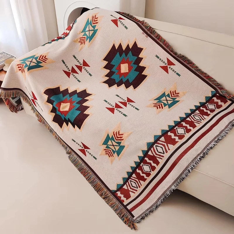Boho Geometric Throw Blanket With Tassels Aztec Woven Tapestry Coverlet Sofa Bed Cover Outdoor Camping Picnic Rug Home Decor