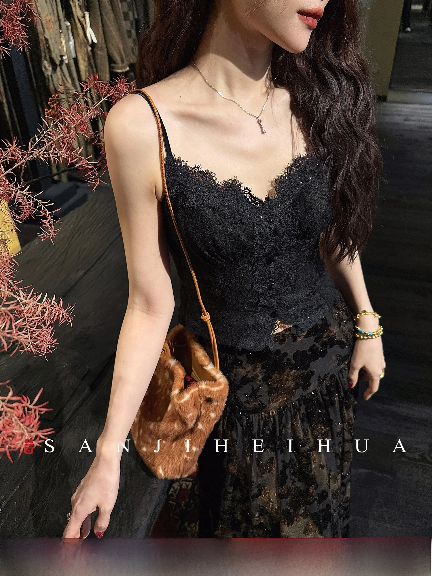 

Tee Good Bla Flower Women's Lace Feather Embroidery Bandage Vest Elastic V-ne Casual Faion Polyester Fiber Outerwear