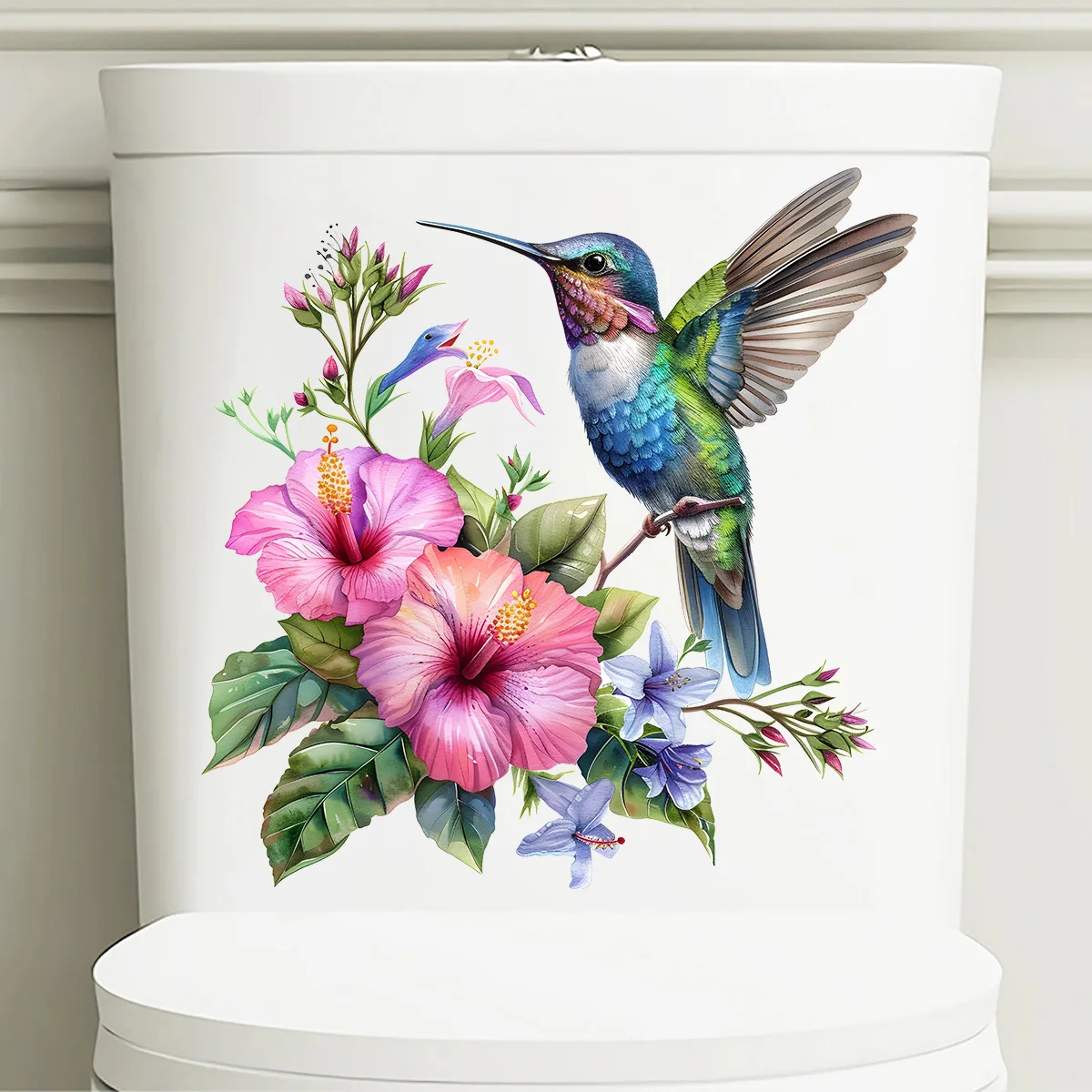

New Flowers Humming Bird Watercolor Wall Sticker Toilet Lid Decal Door Sticker Removable Self-Adhesive Decor Household Stickers