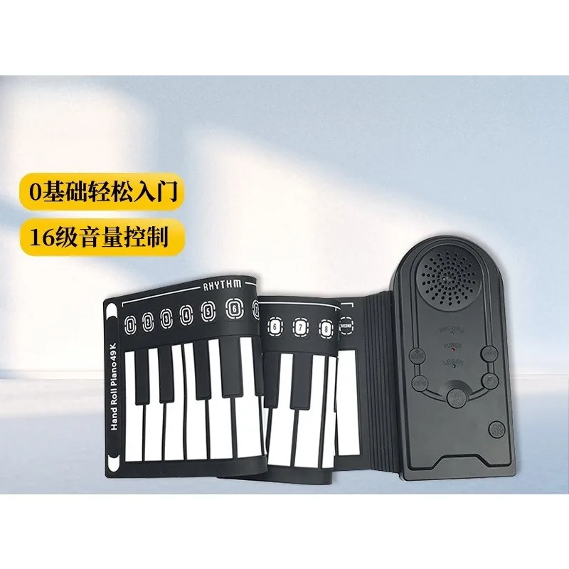 49‑Keys Roll‑up Piano Portable Silicone Keyboard Black White For Performance Exam Practice Beginner Musical Instrument