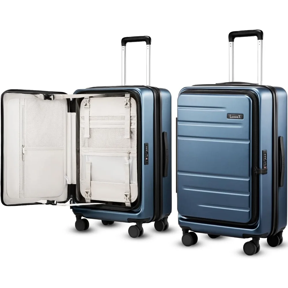 

Checked luggage top opening, FLT expandable polycarbonate hard shell with wheels luggage compartment (blue, 24 inches, 63L-70L)