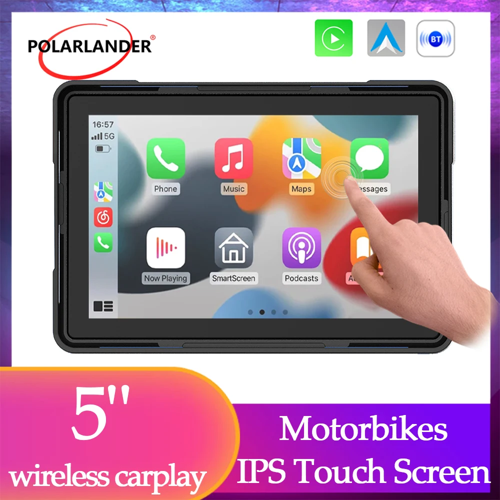 

Мотоциклетная GPS-навигация 5 дюймов - Беспроводная CarPlay Android Auto Dual Bluetooth IP66 Водонепроницаемая 1000 нит Видимая солнечная подсветка