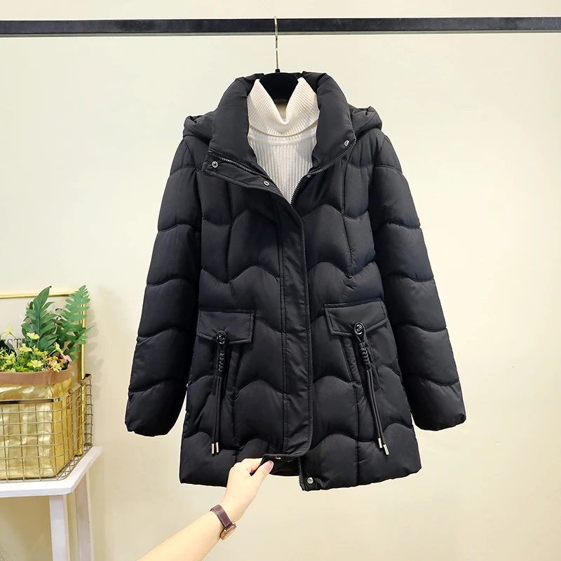 Mittellanger Jaet-Wintermantel aus verdickter Baumwolle für Damen im Jahr 2025, schlankmachender, faionable-Mantel, langer Sve-Reißverschluss mit Kapuze