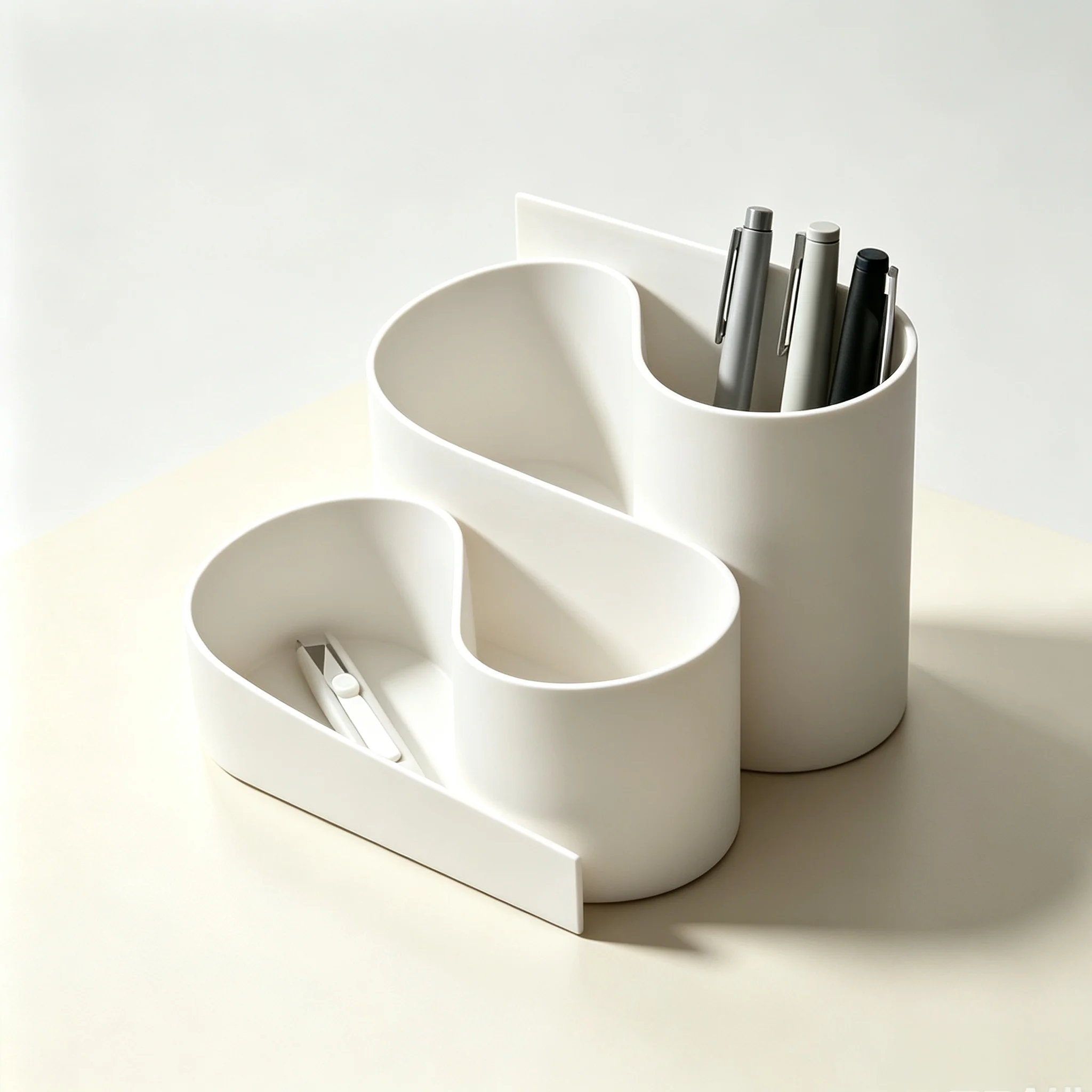 3D‑Printed Desktop Storage Box, 4‑Compartments Organizer with Pen Holder & Notebook Stand