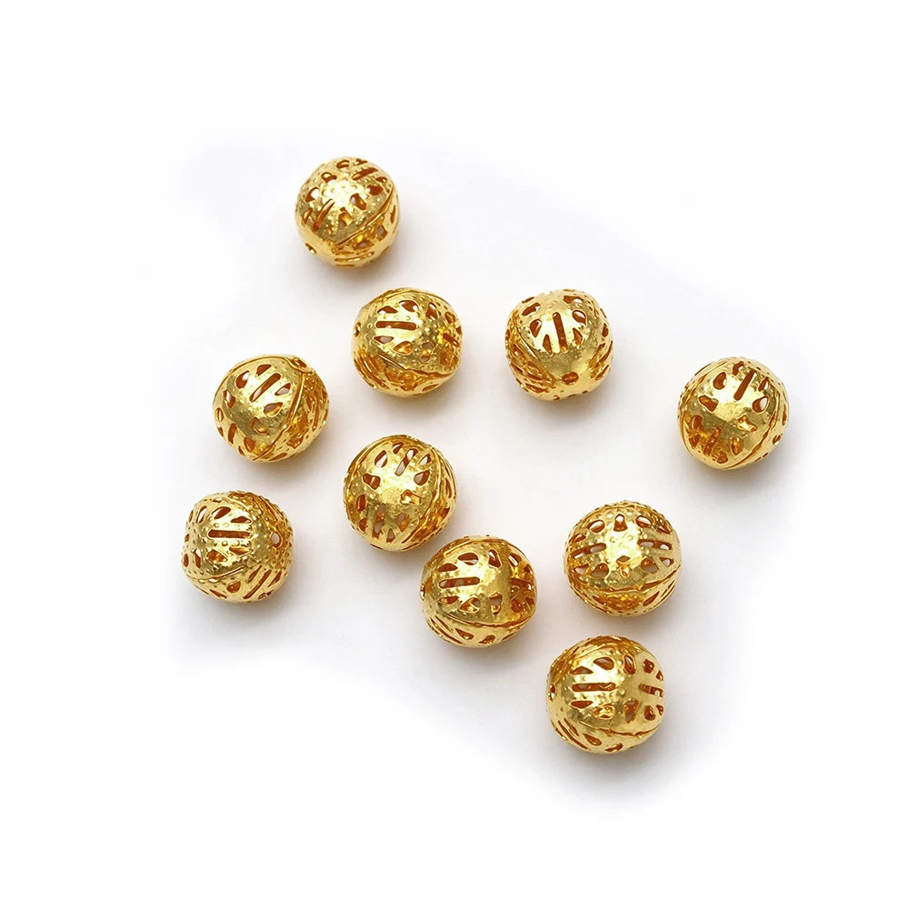30-150Pcs Gold Silber Antike Bronze Filigrane Hohl Ball Spacer Metall Perlen für Schmuck Machen, 6 -12mm – Detail 7