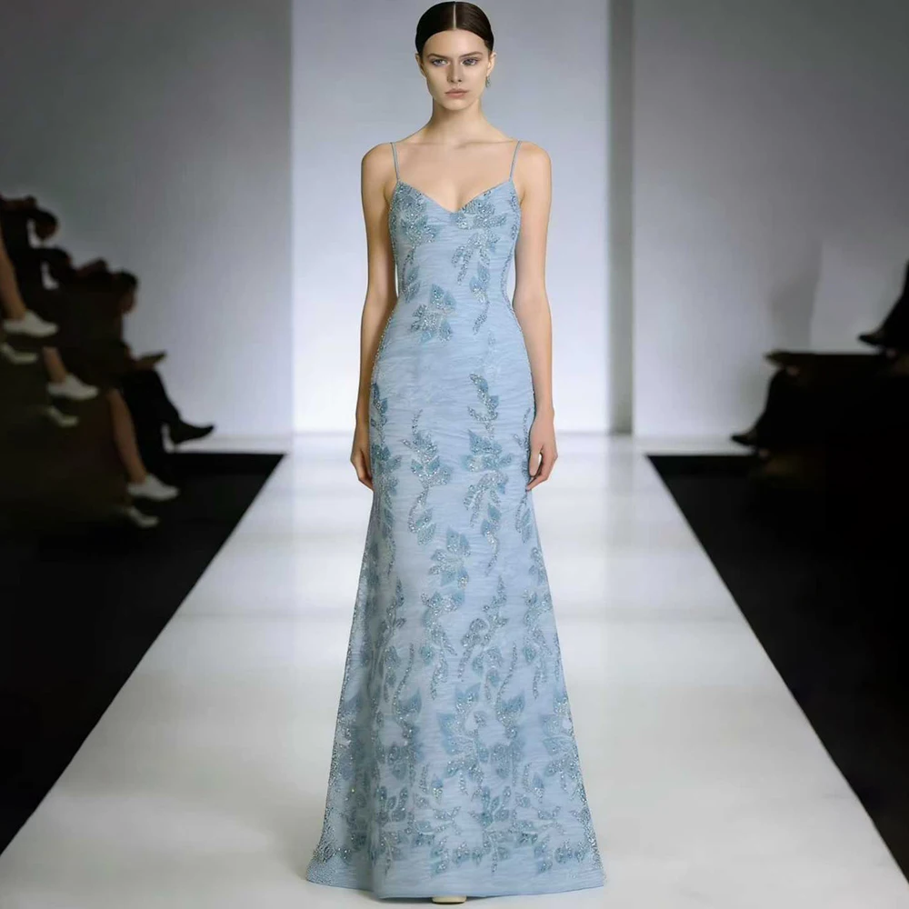 Luxury Evening Dresses for Elegant Women Elegant Spaghetti Strap Sleeveless Floor Length Gowns Special Occasion Prom Dress