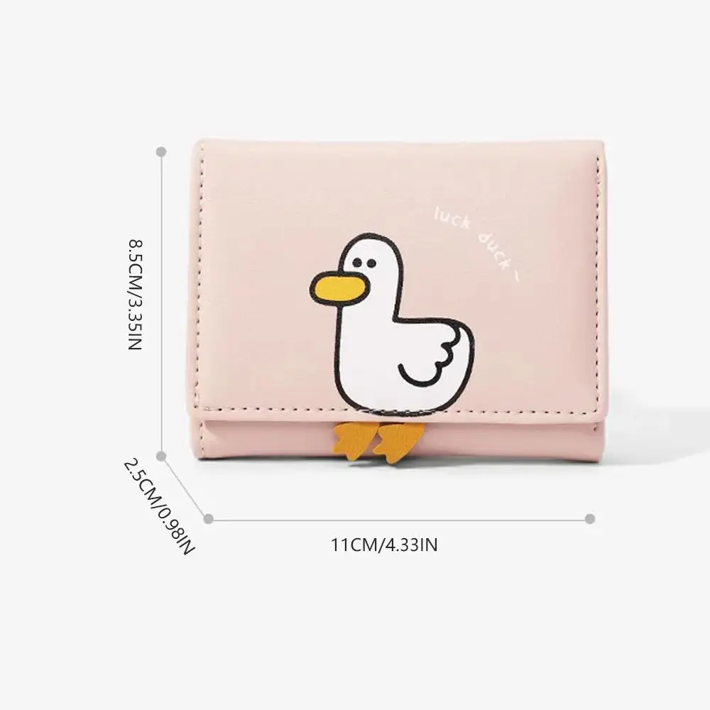 Casual PU Leather Kawaii Women Wallet Luck Duck Hasp Short Fold Wallets Creative Cartoon Trifold Coin Purse Female