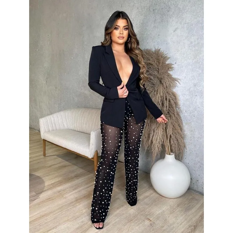 

Women's Straight Suit Set Commute Casual Fashion Summer Outfit Two-Piece Ensemble No Brand Registered Trademark