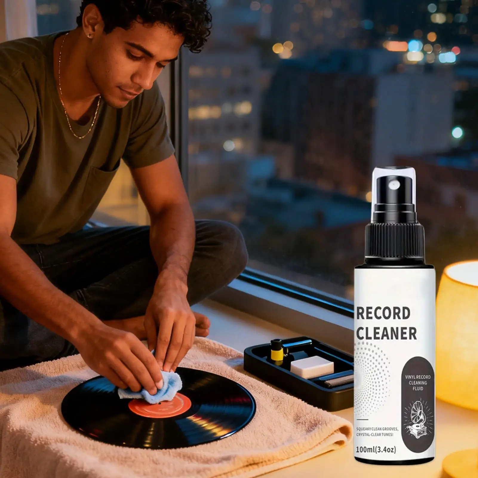 100ml Record Cleaning Spray Washer Fluid with Towel Record Care Solution Kit For Records Player Record Collectors and Studio