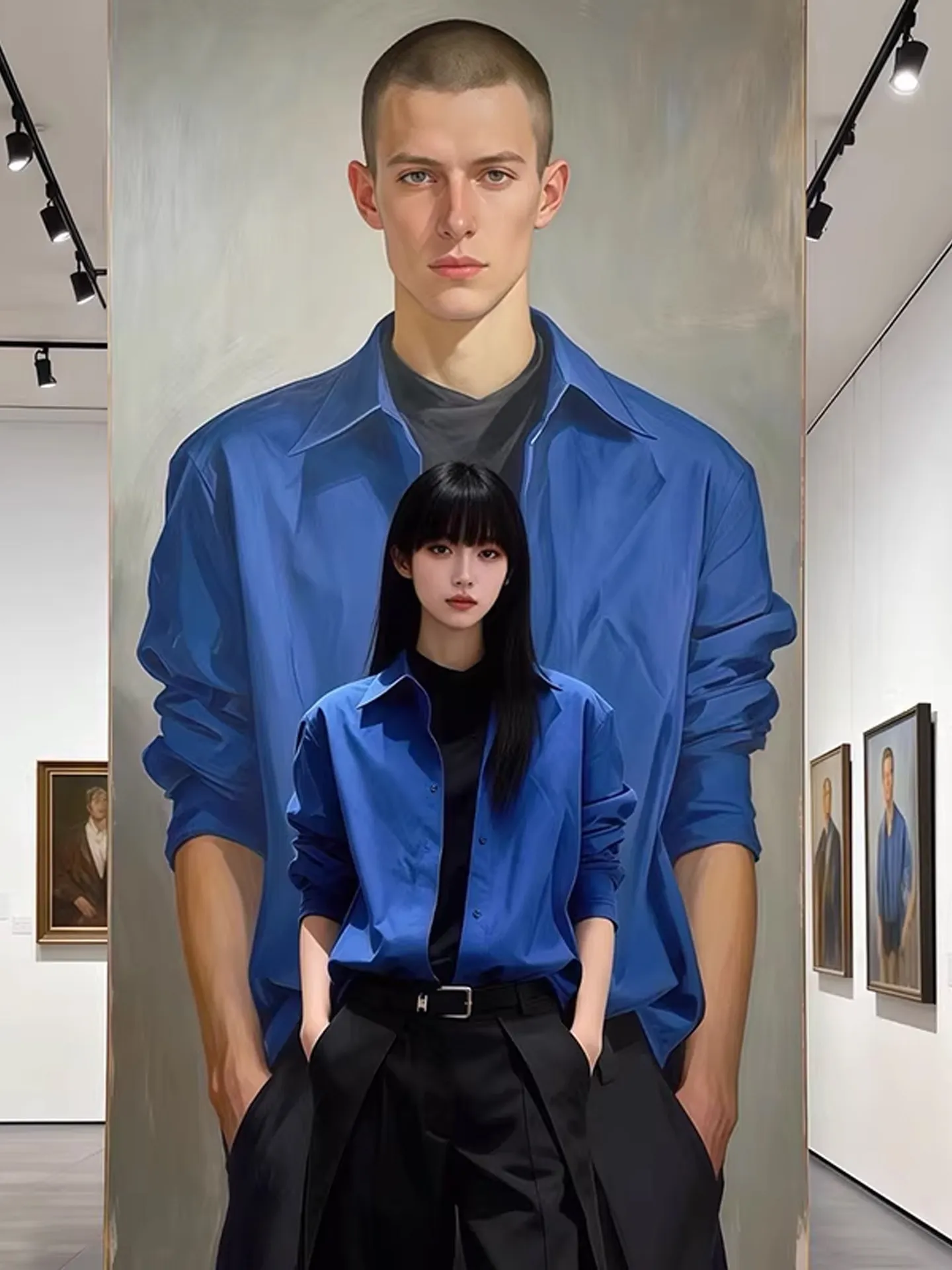 

Klein Blue Korean Sle Men's irt Long Sve Layering Inner Wear Neutral Sle Sun Protection Outerwear Faionable Haome