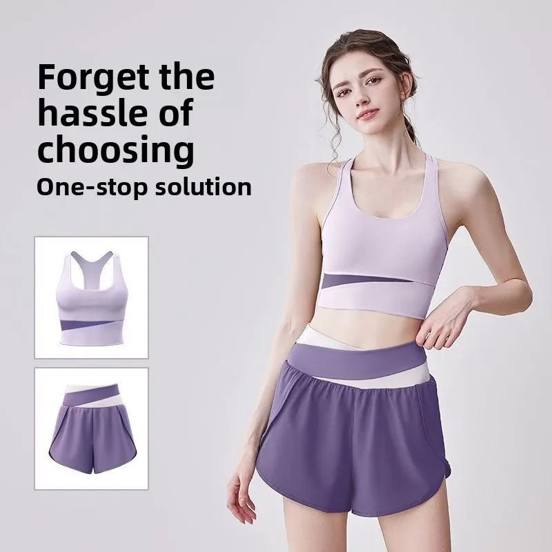 Yoga set women's new style with chest cushion top, running and fitness professional training suit two-piece set for summer