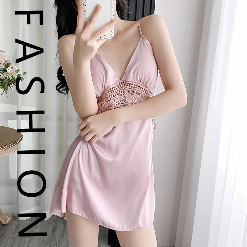 منامة المرأة الصيف الحرير الجليد الراقية منامة الصيف الرغبة النقية مثير الدانتيل الخامس التعادل وسادة الصدر تنورة الحمالة جديد