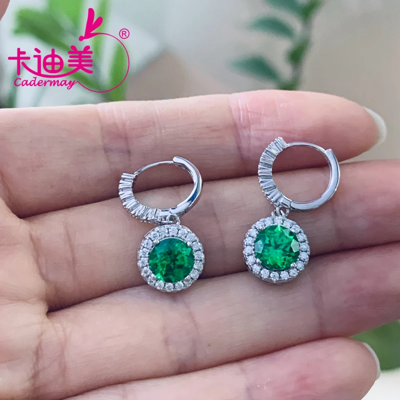 Tsavorit Color Lab Grown Yttrium Aluminum Garnet With Inclusion S925 Silver Earrings  For Women Fine Jewelry