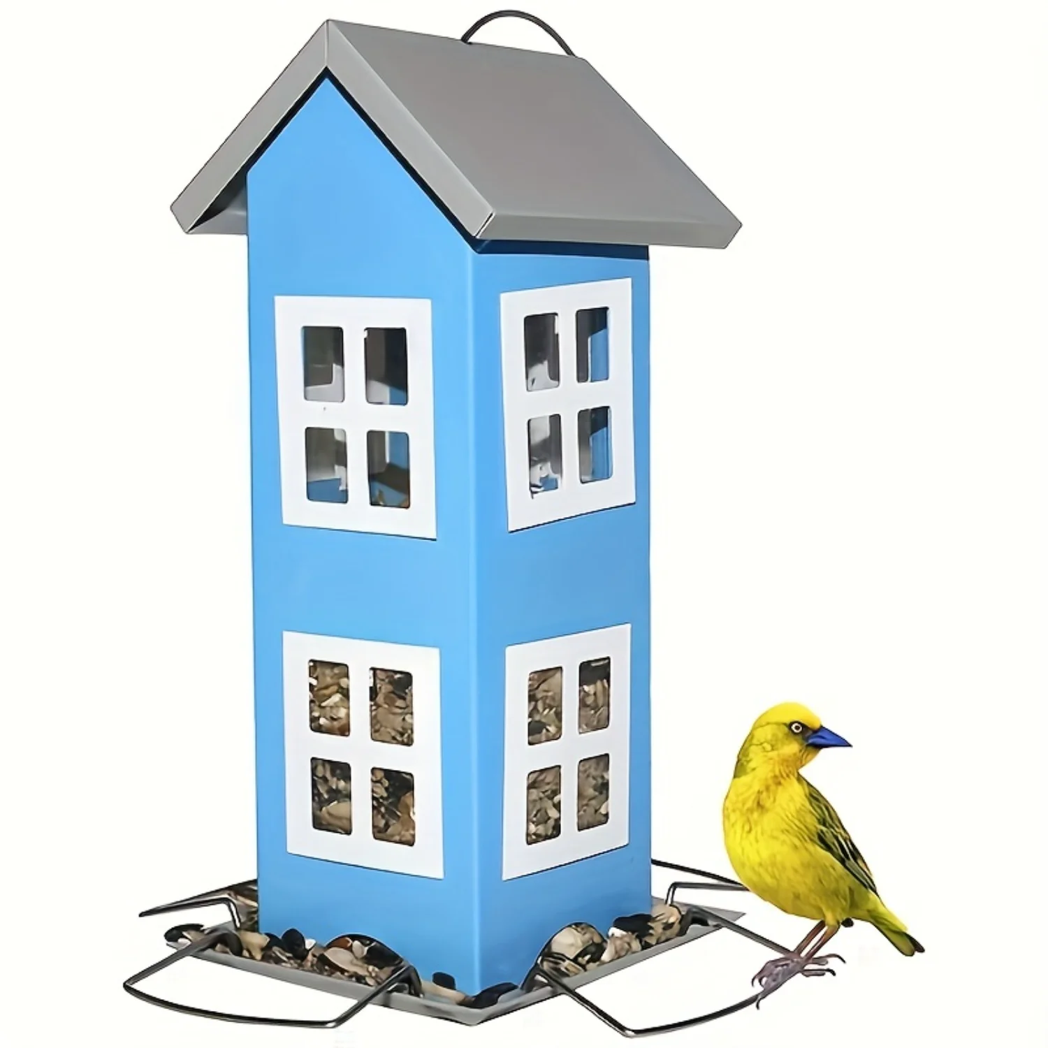 

Metal Bird Feeder with Removable Roof, 4 Ports, Squirrel Proof, Outdoor Large Size