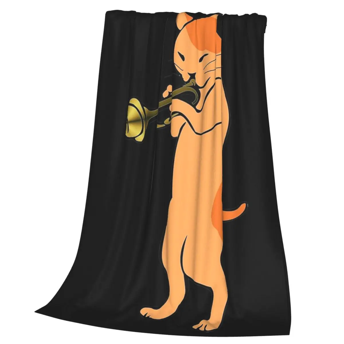 Music Lover Cat Playing Trumpet Blanket Soft Warm Flannel Throw Blanket Bedspread for Bed Living room Picnic Travel Home Sofa