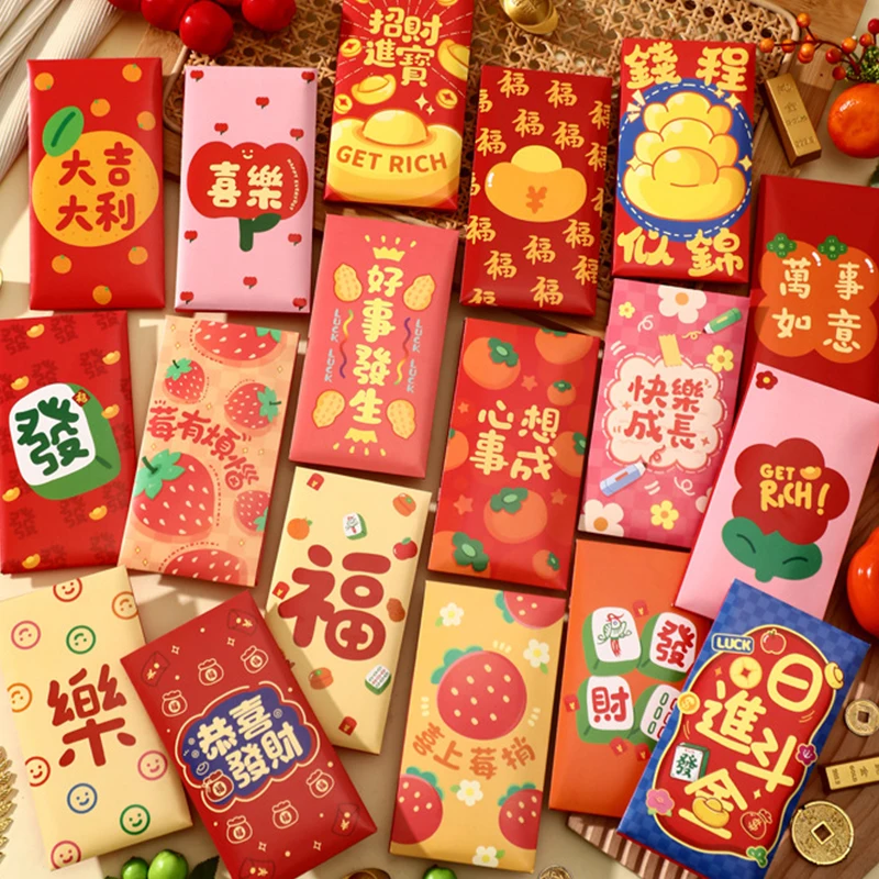 36 Stuks Chinese Lente Festival Rode Envelop Cartoon Slang Jaar Rood Zakje Chinese Traditionele Geluk Envelop Leuke Geldpakketten