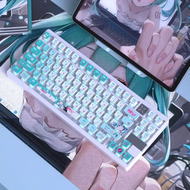 Kawaii Hatsune Miku 122 Keycap Set Oem ارتفاع Pbt المواد الحرارية عملية التسامي ارتداء مقاومة أنيمي الأجهزة الطرفية هدية