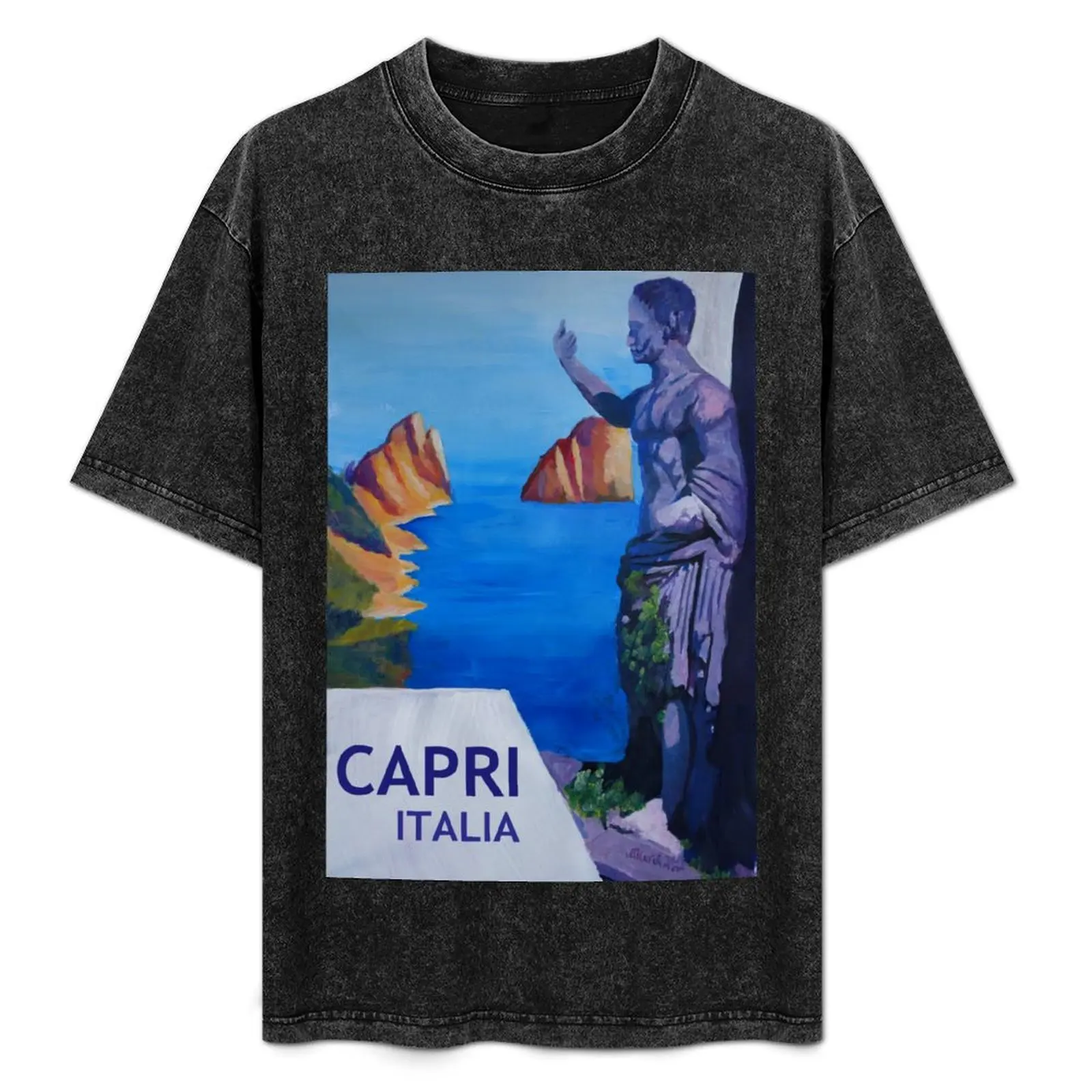 Capri mit Roman Empire Statue - Retro Poster T-Shirt Christmas Casual Tee Shirt
