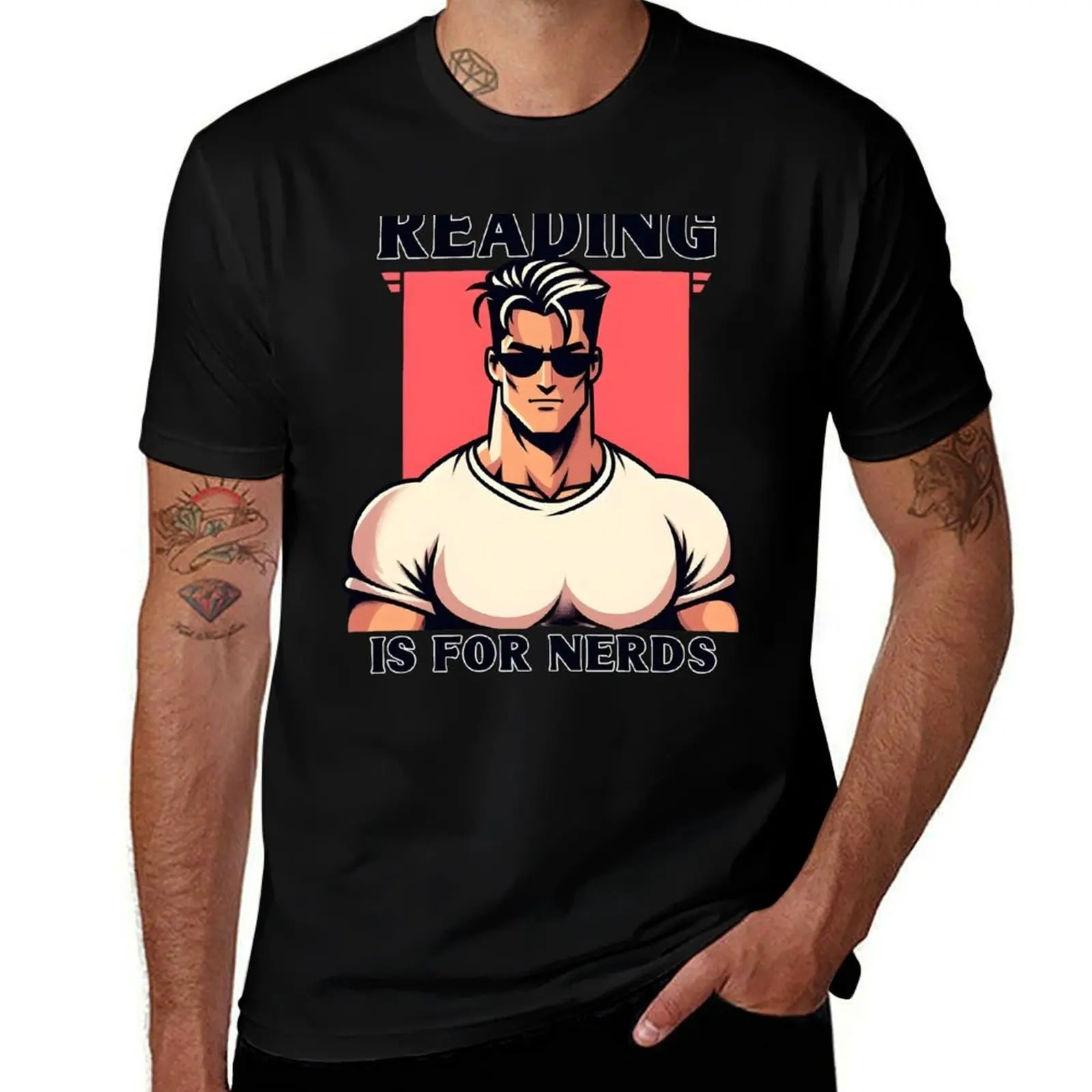 

Reading is for nerds book joke chad bodybuilding T-Shirt graphic t shirts graphic t shirt vintage big and tall t shirts for men