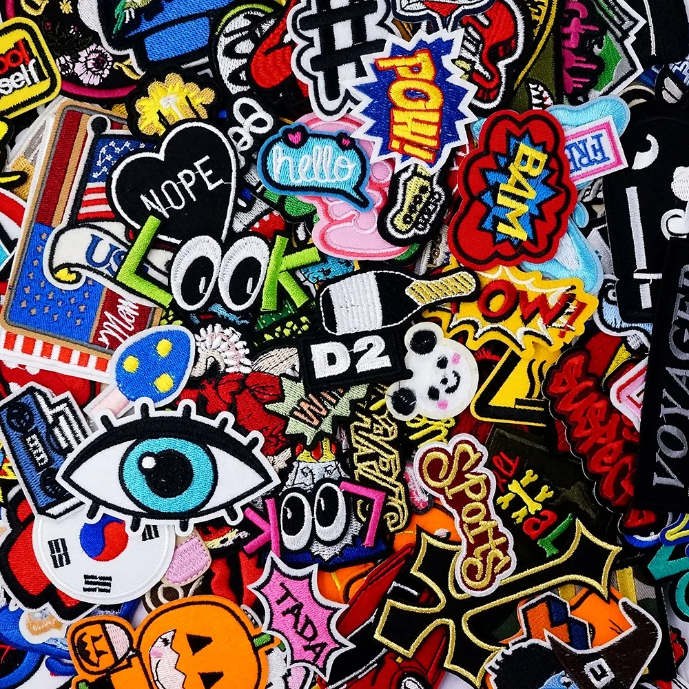 

50pcs/lot Random Mix Patches for Clothing Iron on And Sew-On Patch for Clothes Decoration Apparel Fabric Sewing Appliques