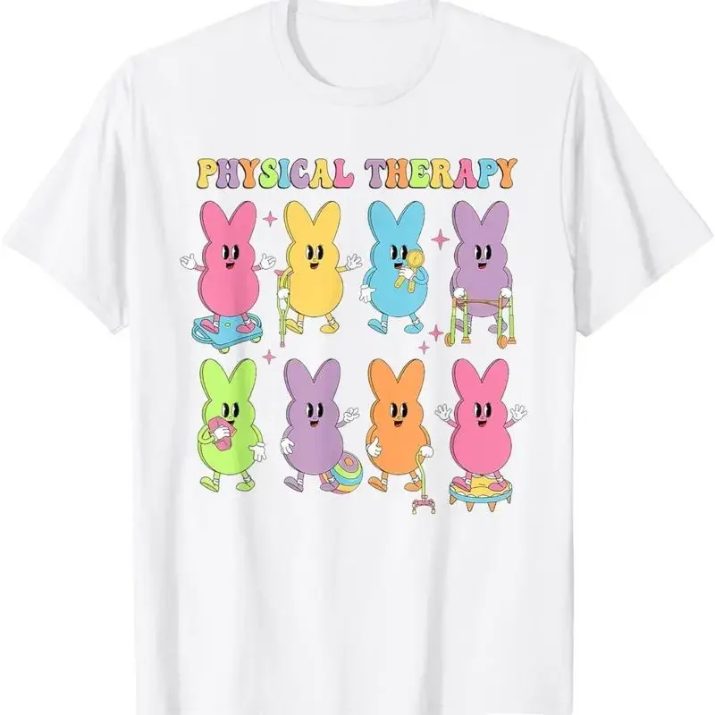 Camiseta Groovy para mujer, diseño de conejito de Pascua, para terapia física pediátrica, Pt Pta