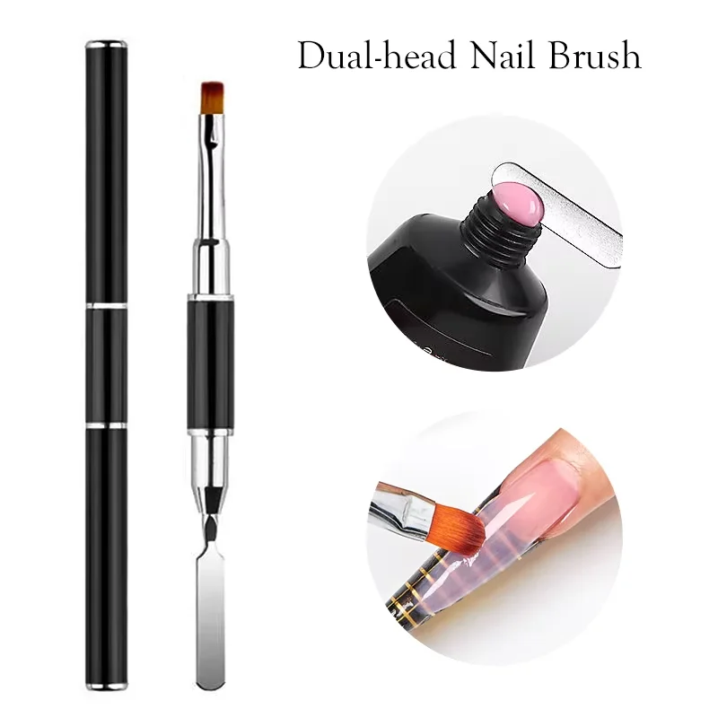 2 IN 1 Nail Brush Pen Dual Ended Design Nail Brush and Spatula Stainless Steel Gel Nail Brush for Nails Extension Gel