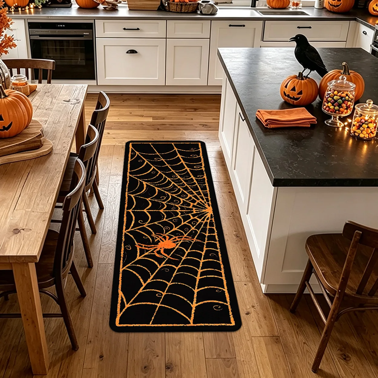 Halloween Orange Spider Web Runner Rug 1/2/3pcs Living Room Bedroom Laundry Hallway Floor Carpet Bathroom Entrance Doormat Mat