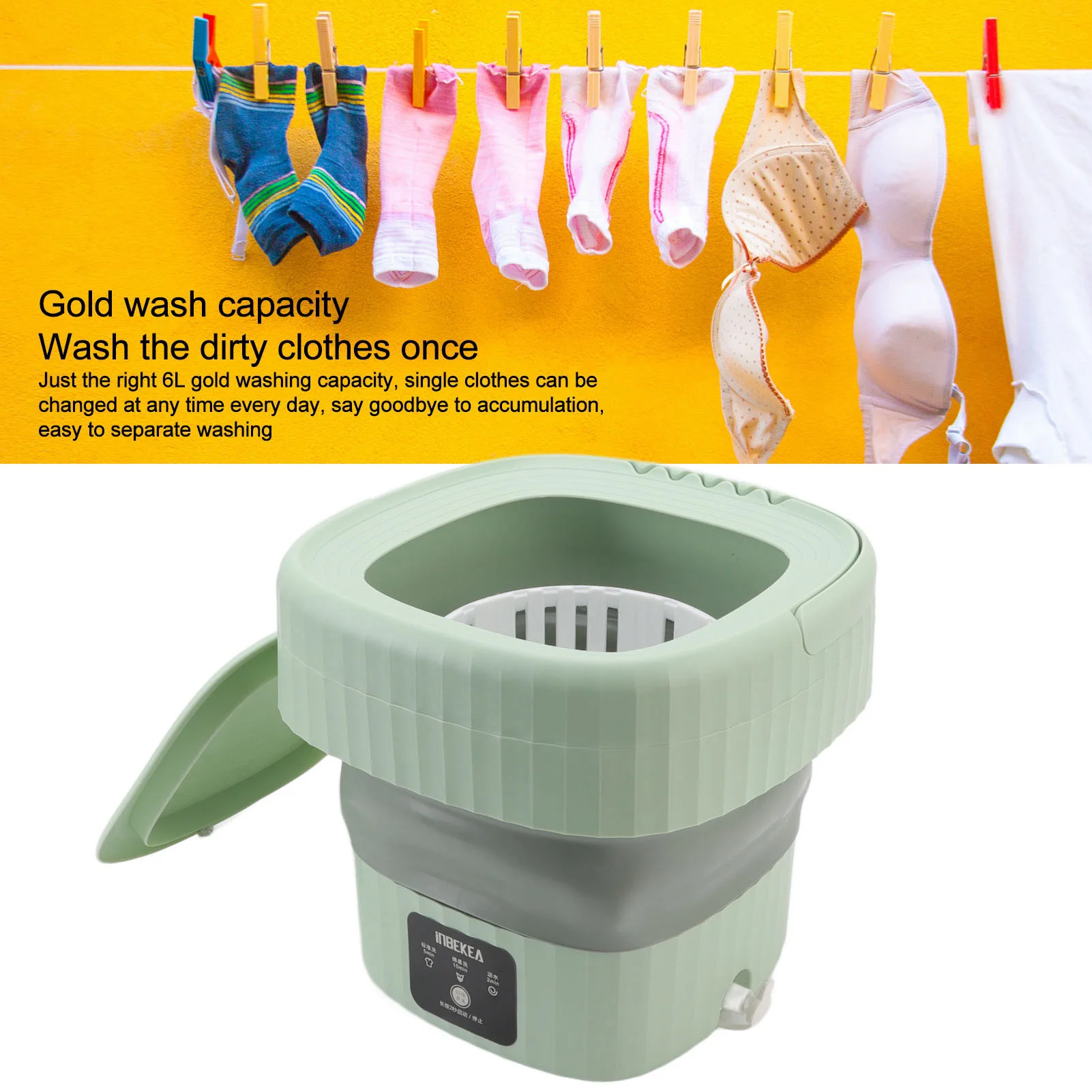 

Folding Portable Washing Machine 6L Large Capacity Clothes Spin Dryer Bucket Travel Underwear Socks Ultrasonic Mini Washer