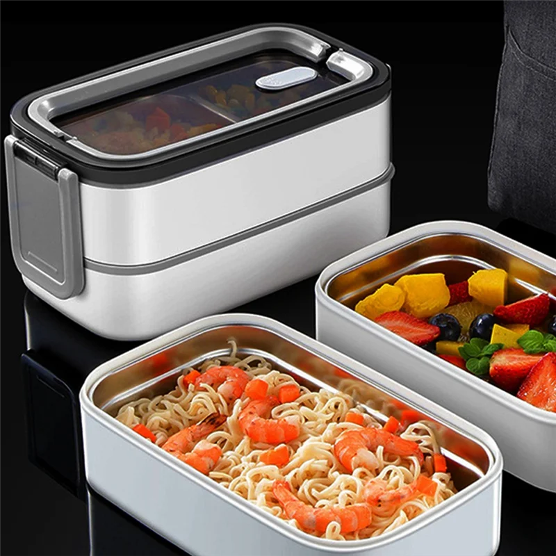 AA80-1 conjunto 304 lancheira de aço inoxidável microondas portátil malha bento caixa recipiente de armazenamento de alimentos