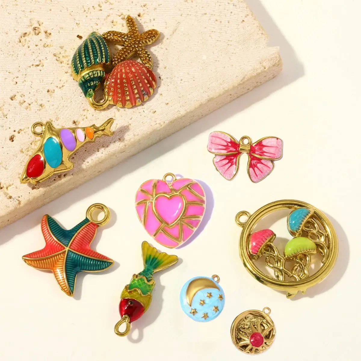 

3Pcs/Lot Stainless Steel Star Moon Charms Enamel Heart Pendant For DIY Fashion Women Jewelry Making Necklace Earring Accessory