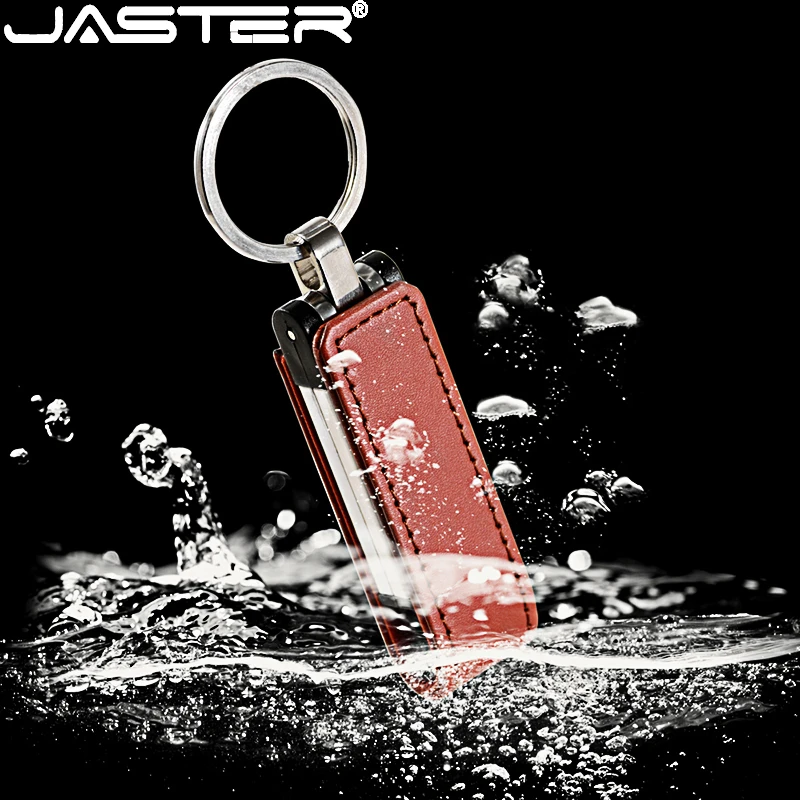 JASTER Leather USB Flash Drive Free Metal Keychain Pen Drive Black Business Memory Stick 128GB 16GB 32GB 64GB Red Birthday Gift