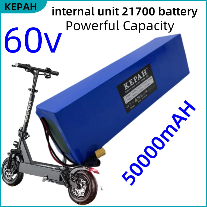 Новинка 2025 года, 21700, 60 В, 50 Ач, 100% оригинальный литий-ионный аккумулятор 16S4P с BMS для мотоцикла, трехколесного велосипеда высокой мощности 67,2 В, 0-3000 Вт