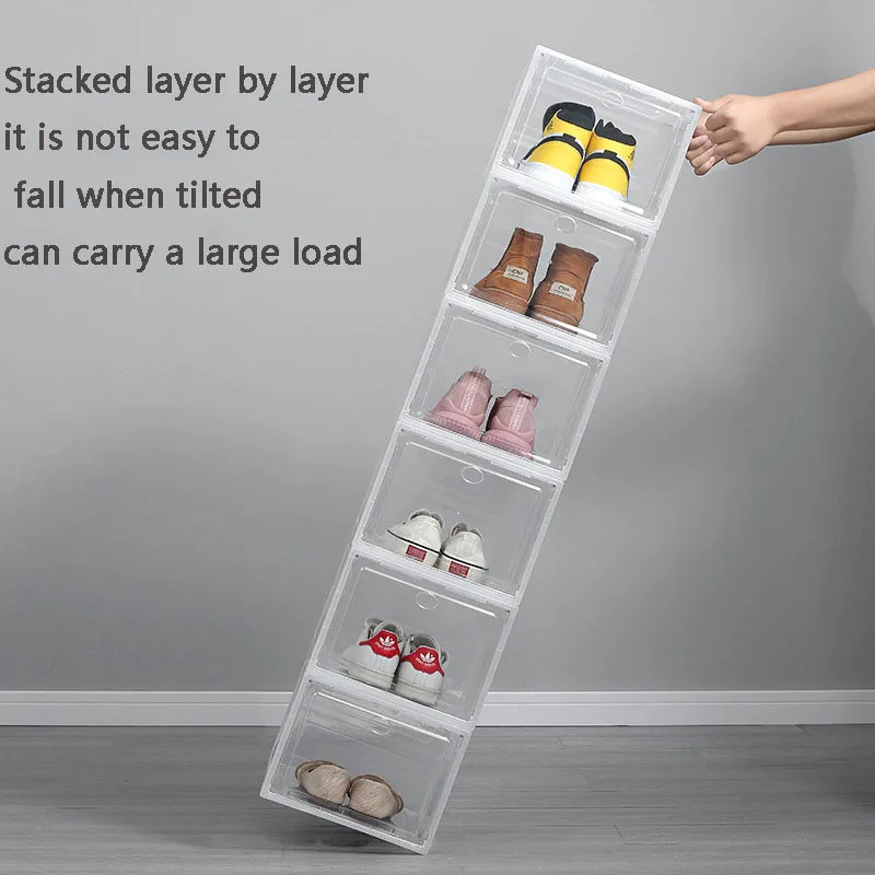 PP Thickened Transparent Shoe Box Drawer Type Plastic Flip Storage Box Shoe Cabinet Sneakers Box Hardened Combined Shoe Cabinet