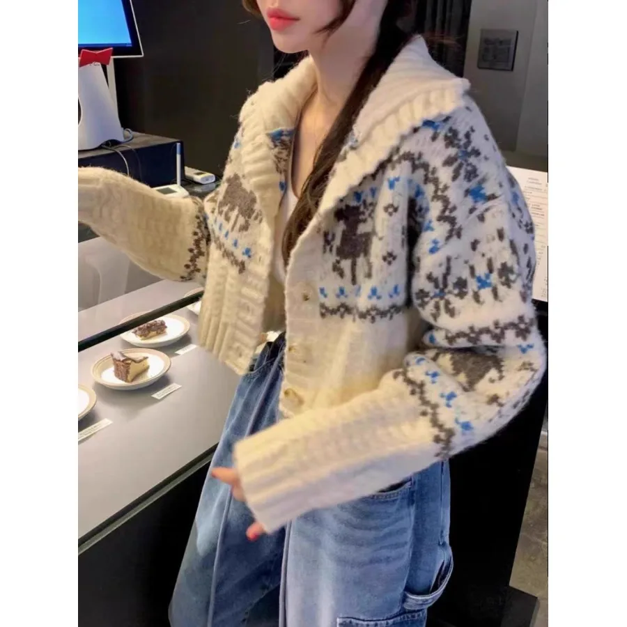 

Вязаный свитер с узором оленя в стиле ретро Cisas, пальто ort Design, женская осенне-зимняя верхняя одежда, корейская внутренняя одежда