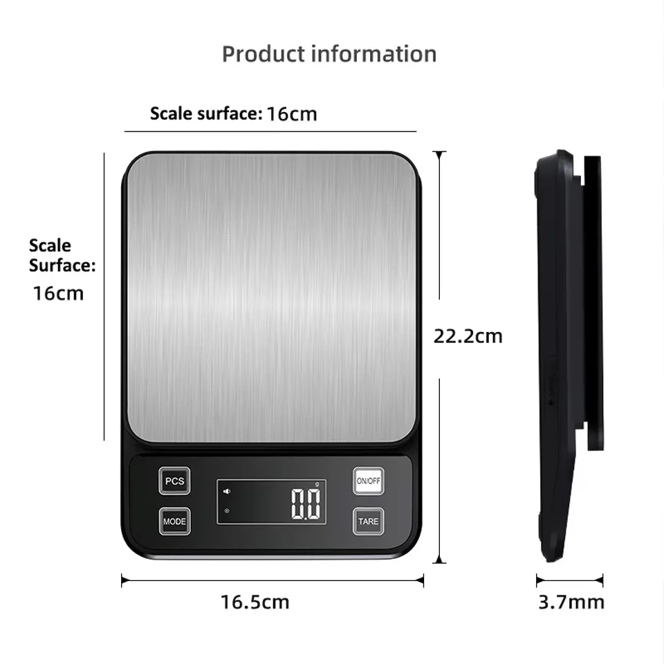

3/5/10kg 0.1g Digital Electronic Kitchen Scale LCD Display Fully Waterproof Stainless Steel Measuring Weighing Baking Tool