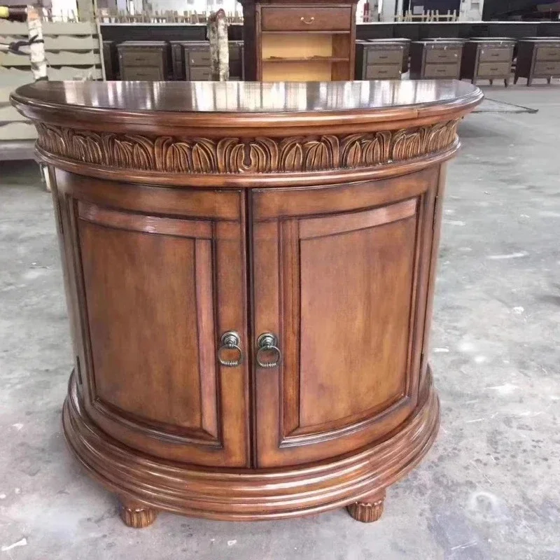 Double door poplar bedside table wooden surface small entrance semicircular cabinet