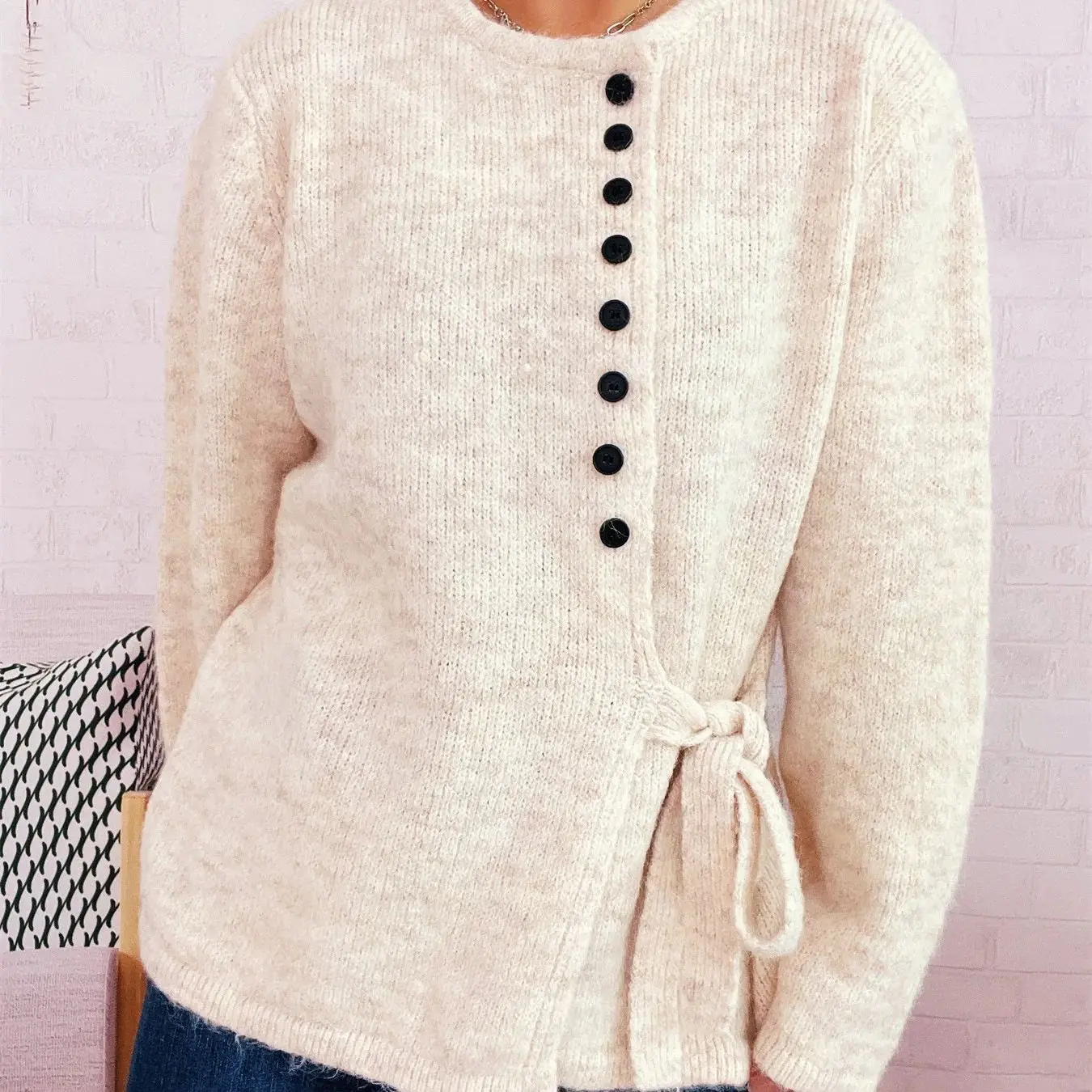 

Women's Elegant Belted Cardigan Single Row Buttons Slim Fit Knit Sweater 2026 Autumn Winter Long Sleeve Pullover Outfits Female