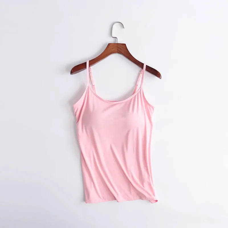 Women Sexy Tank Top Camisole With Chest Pad Bra Bustier Bralette Top Solid Color Built In Bra Padded Camisole Ladies Tank Tops