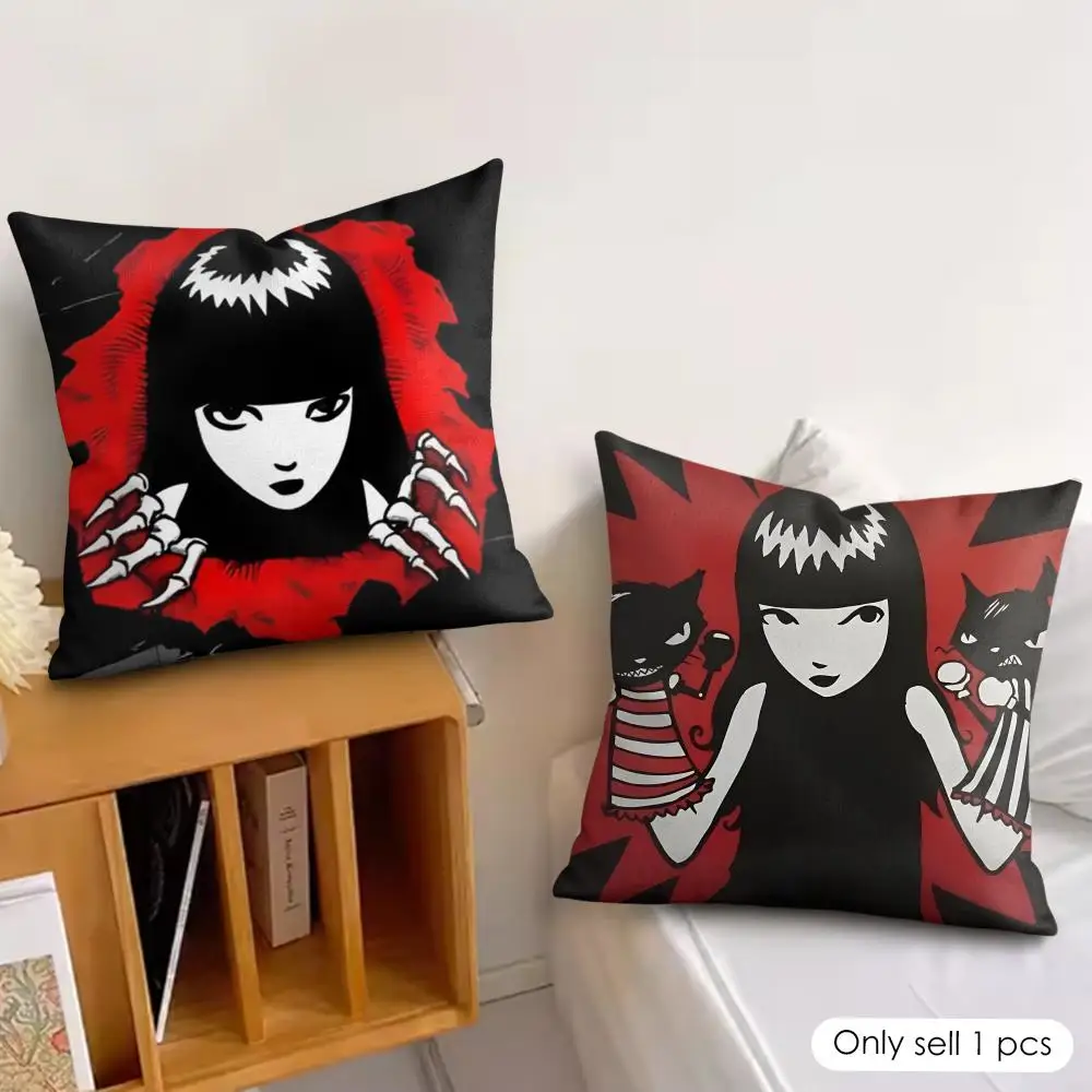 Gothic E-Emily the Strange Cushion Cover Soft Plush Fabric Double-Sided Printed Pillowcase for All Seasons Home Decor