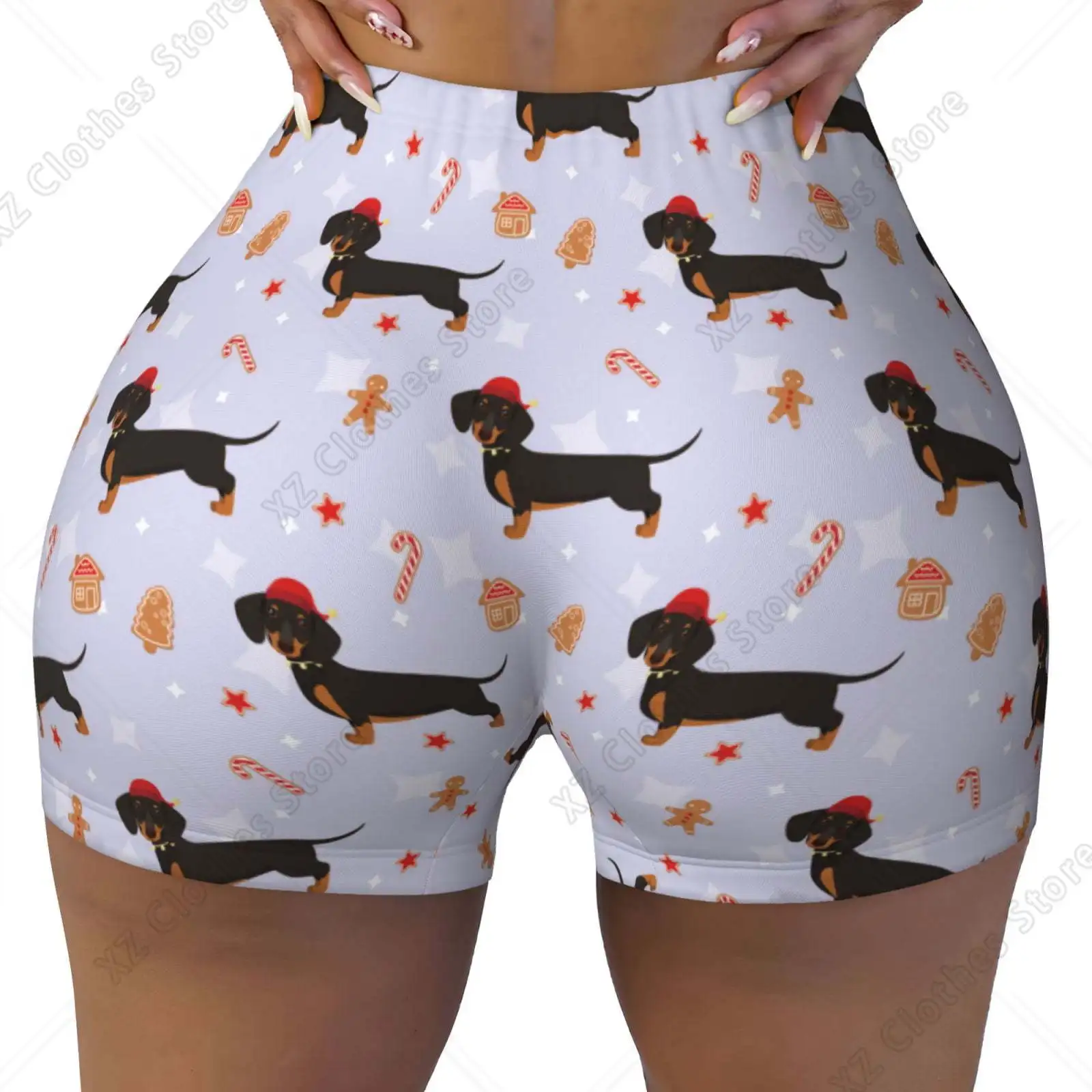 Seamless Workout Shorts Women Dachshund Dog Puppy Candy Biker Gym Running Yoga Spandex Shorts for Women
