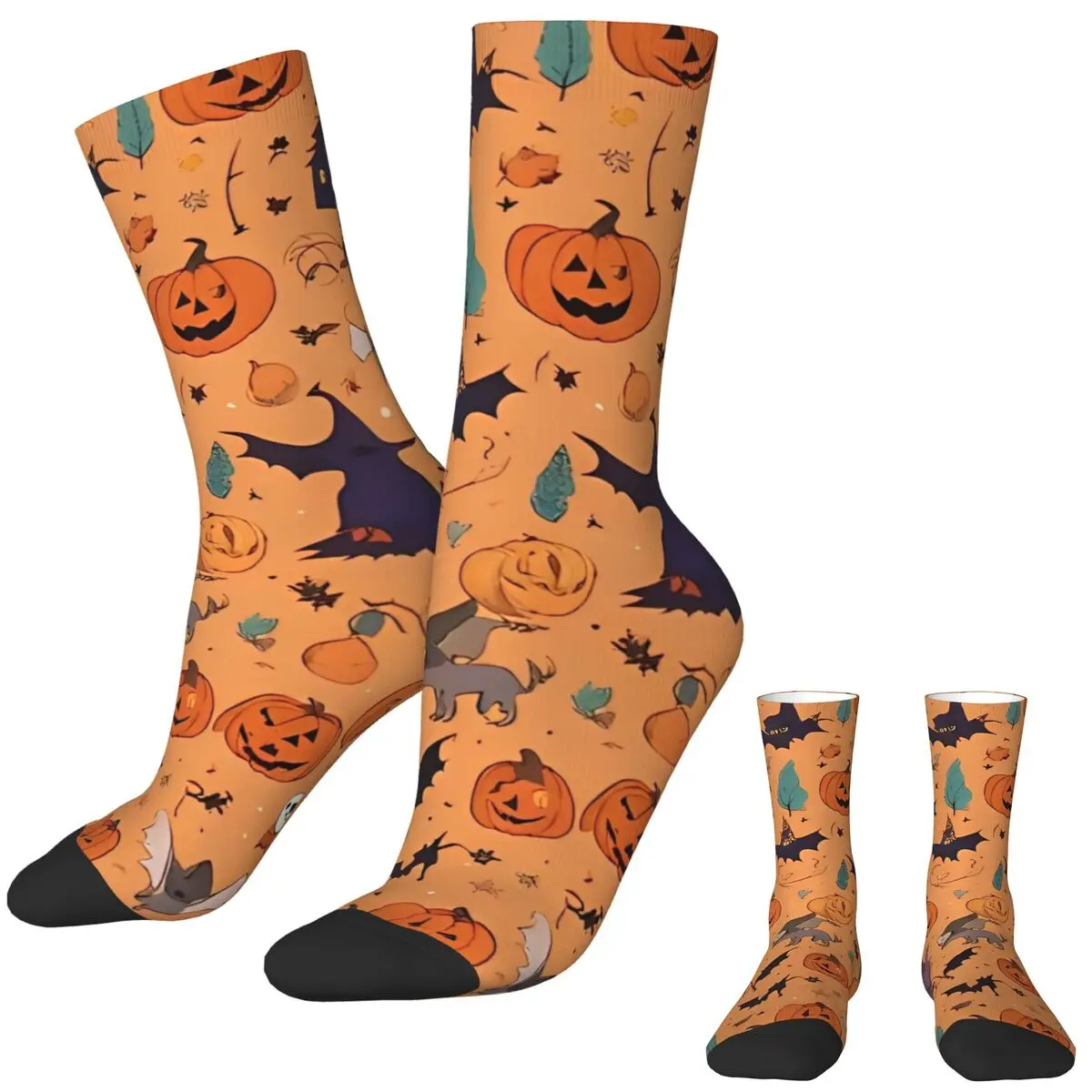 Pumpkin Witches Socks Spooky Halloween Infinite Pattern Elegant Stockings Autumn Non Skid Couple Socks Medium Soft Graphic Socks