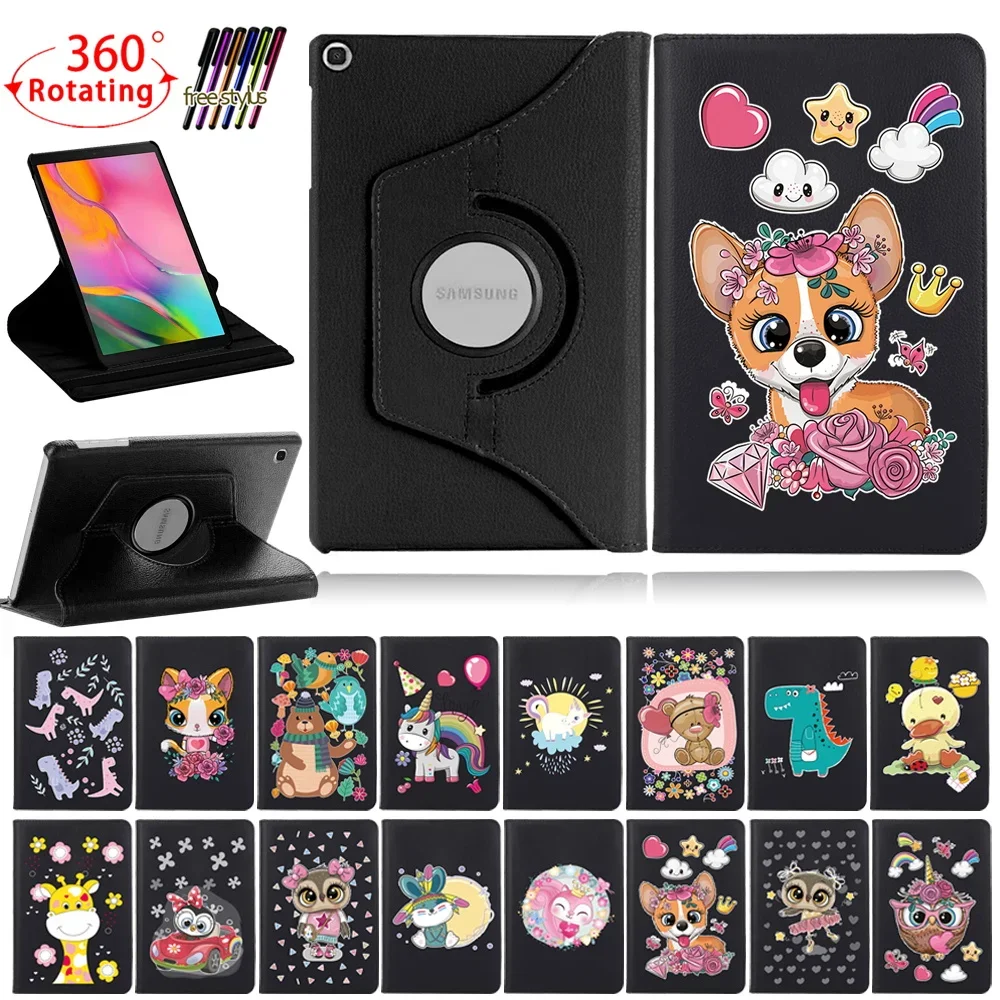 

For Samsung Galaxy Tab A 10.1 2019 T510 T515/Galaxy Tab S6 Lite p610 p615 Cartoon 360 Rotating Stand Tablet Case Leather Cover