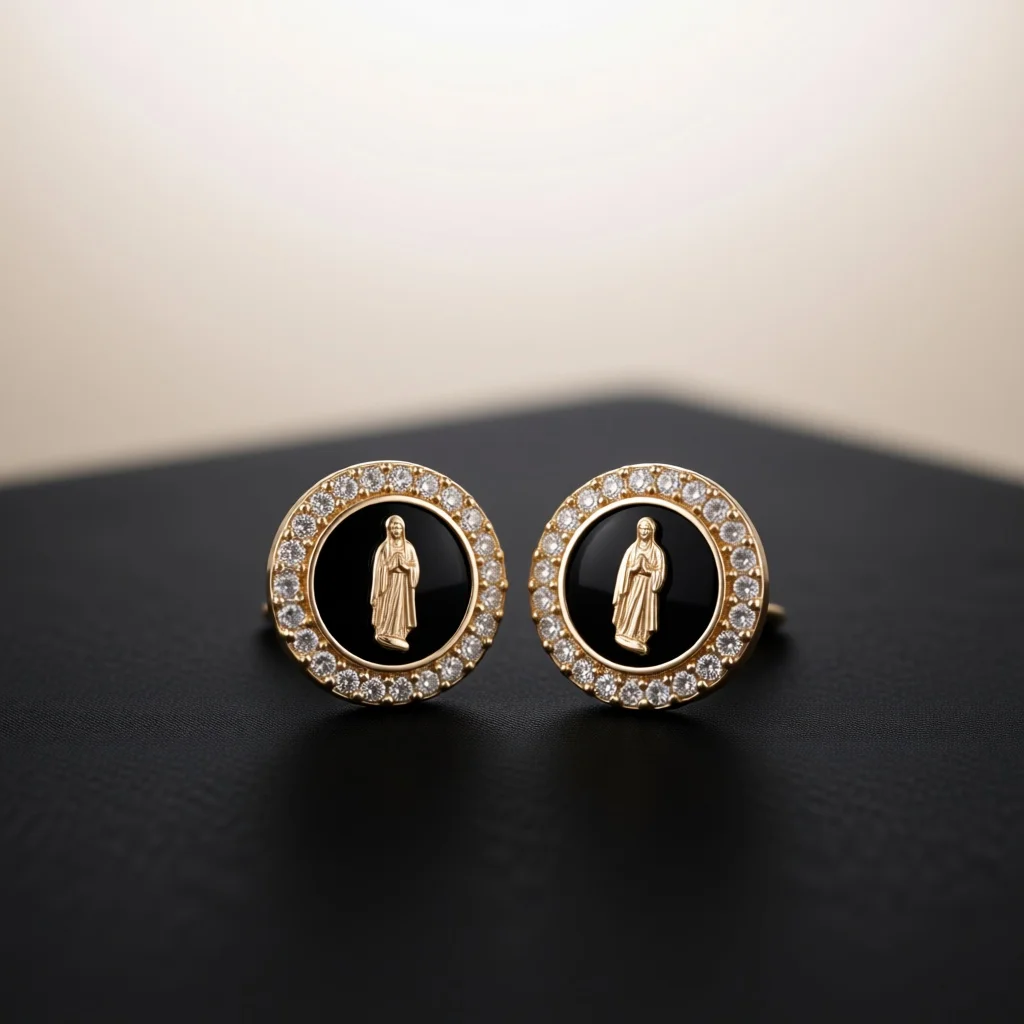 Vintage Religious Figure Oval Stud Earrings Sparkling Stone Setting Blessing Meaningful Birthday Festival Gifts For Devout Ladie